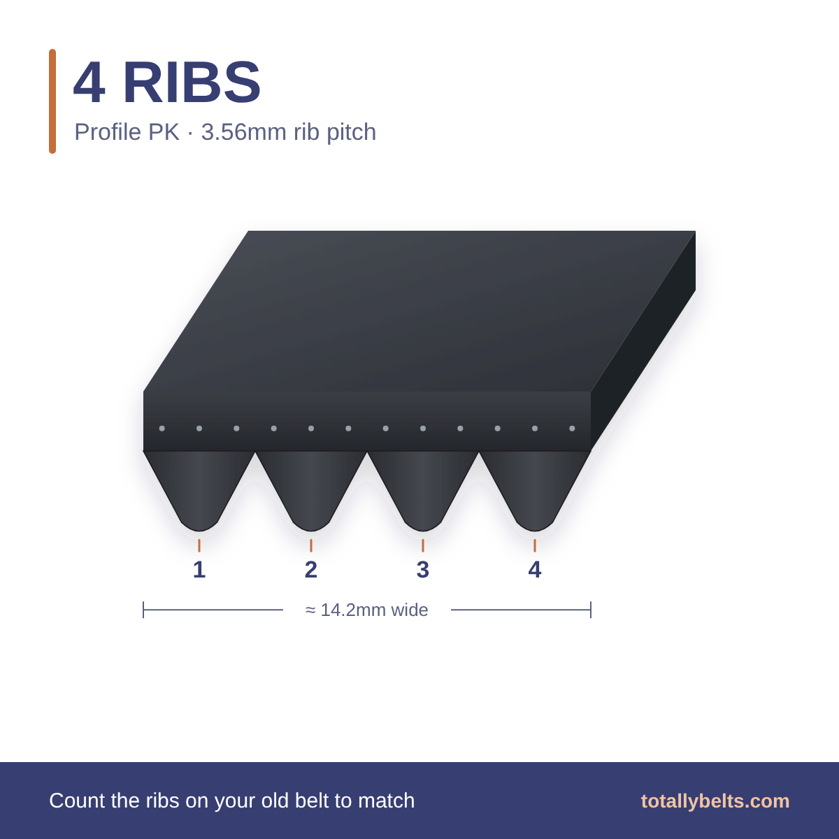 PK ribbed belt with 4 ribs, numbered