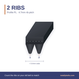 PL ribbed belt with 2 ribs, numbered